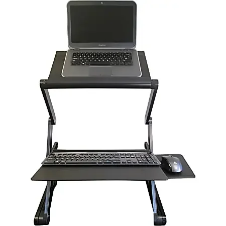 Uncaged Ergonomics WorkEZ Standing Desk laptop stand up desk converter – Raise screens to eye-level type on an ergonomic keyboard tray