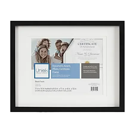 Uniek Gallery Photo/Document Picture Frame, 11” x 14″ With Mat, Black