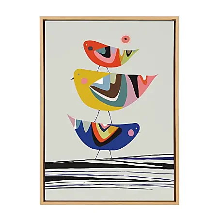 Uniek Kate And Laurel Sylvie Framed Canvas Wall Art, 23″ x 33″, The Family Tree Bird Block Print