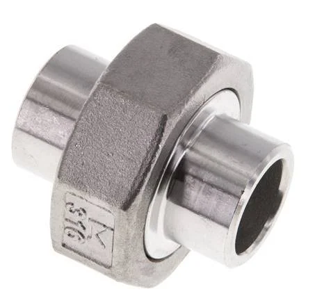 Union Straight Connector 21.3mm Weld End Stainless Steel Flat Seal PTFE 16bar (224.8psi)
