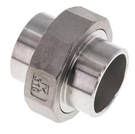 Union Straight Connector 42.4mm Weld End Stainless Steel Conical Seal 16bar (224.8psi)