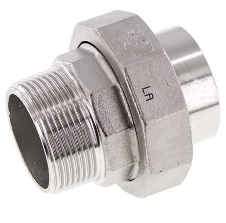 Union Straight Connector R1 1/2” Male x 48.3mm Weld End Stainless Steel Flat Seal PTFE 16bar (224.8psi)