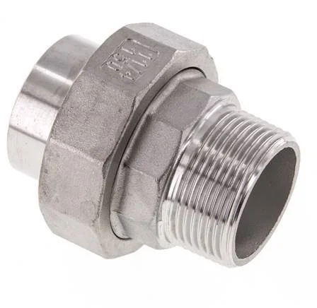 Union Straight Connector R1 1/4” Male x 42.4mm Weld End Stainless Steel Conical Seal 16bar (224.8psi)