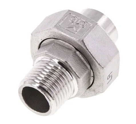 Union Straight Connector R1/2” Male x 21.3mm Weld End Stainless Steel Flat Seal PTFE 16bar (224.8psi)