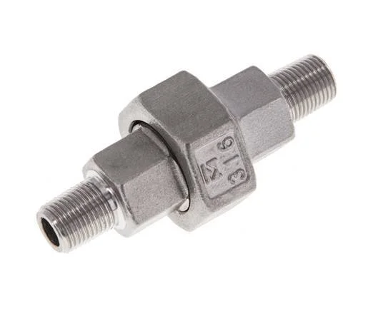 Union Straight Connector R1/8” Stainless Steel Flat Seal PTFE 16bar (224.8psi)