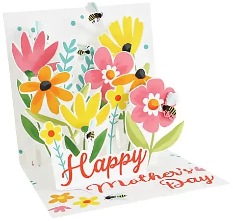 Up With Paper Mother‘s Day Pop-Up Greeting Card With Envelope, Half Fold, 5-1/4″ x 5-1/4″, Daisy Bumble Bee