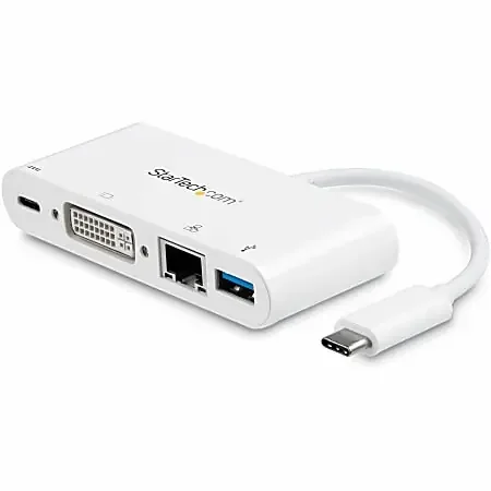 USB C Multiport Adapter – with Power Delivery (USB PD) – USB C to USB 3.0/DVI/Gigabit Ethernet – DKT30CDVPD