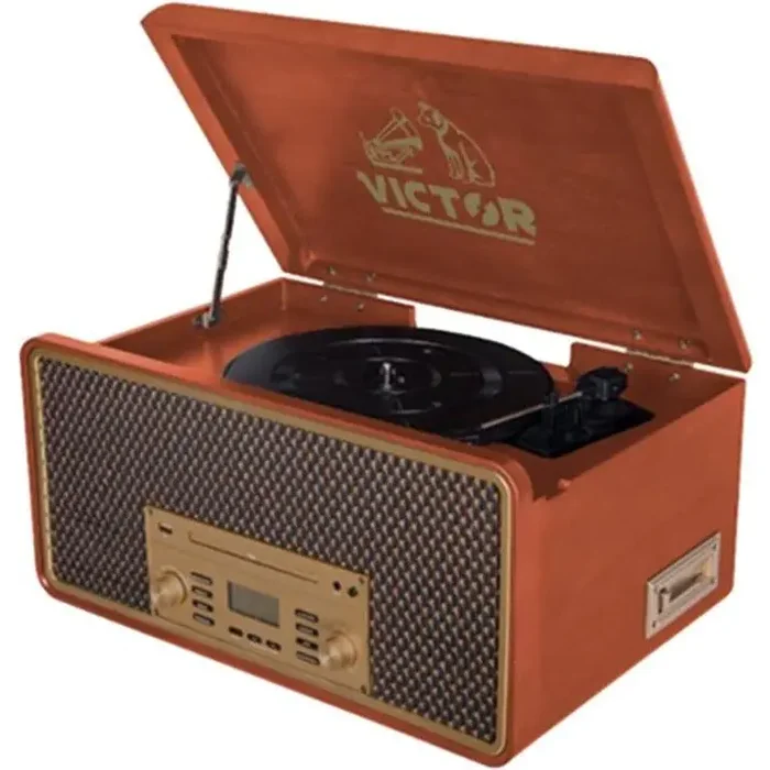 VICTOR Monument 8-in-1 Three Speed Turntable with Dual Bluetooth – Mahogany