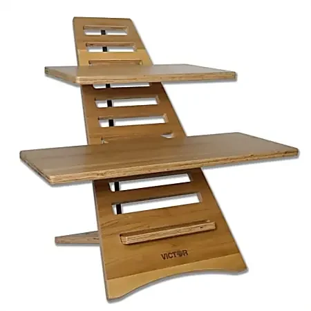 Victor® DC175A 17″W Acacia Wood Laptop Standing Desk With Two Work Surface Trays