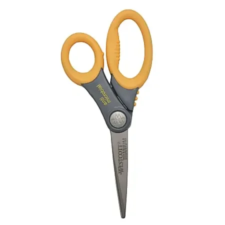 Westcott Hard Handle Scissors With Antimicrobial Protection, 8″, Pointed, Yellow/Gray