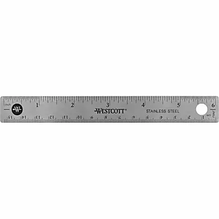 Westcott® Stainless Steel Rulers, 6″ L x 0.8″ W, Stainless Steel, Pack Of 12