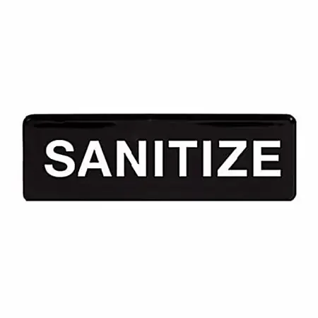 Winco Sanitize Sign, 9″ x 3″, Black/White