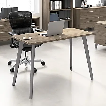 WorkPro® Motiva 48″W Modern Office Desk With Metal Legs, Modern Hickory, Standard Delivery
