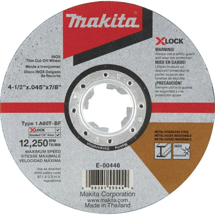 X-LOCK 4-1/2in x .045in x 7/8in Type 1 General Purpose 60 Grit Thin CutOff Wheel for Metal and Stainless Steel Cutting E-00446