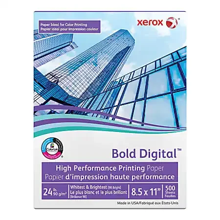 Xerox® Bold Digital™ Printing Paper, 1 Ream, Letter Size (8 1/2″ x 11″), 98 (U.S.) Brightness, 24 Lb, FSC® Certified, Ream Of 500 sheets