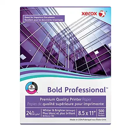 Xerox® Bold Professional Premium Quality Inkjet Or Laser Paper, 1 Ream, Letter Size, Ream Of 500 Sheets, 24 Lb, 98 Brightness – 3R13038
