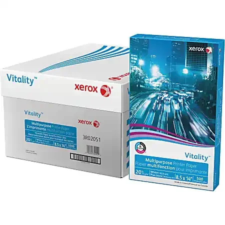 Xerox® Vitality™ Printer & Copy Paper, 10 Reams, White, Legal (8.5″ x 14″), 5000 Sheets Per Case, 20 Lb, 92 Brightness